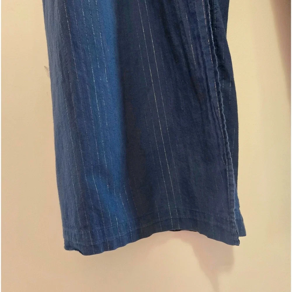 Left of Center Anthropologie Boho Navy Blue Metallic Pinstripe Wrap Tie Pants M